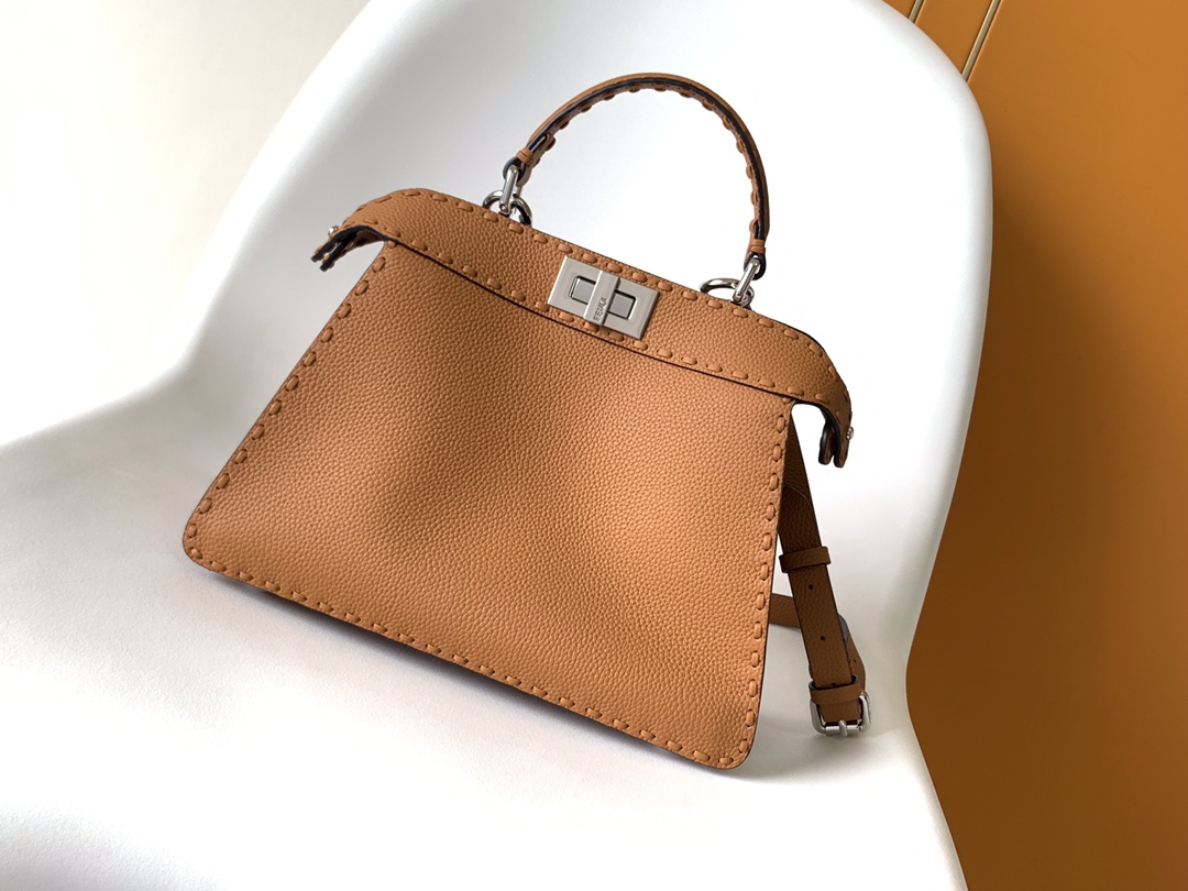 Fendi Peekaboo ISeeU Small Brown Selleria Bag with 556 Hand-sewn Topstitches